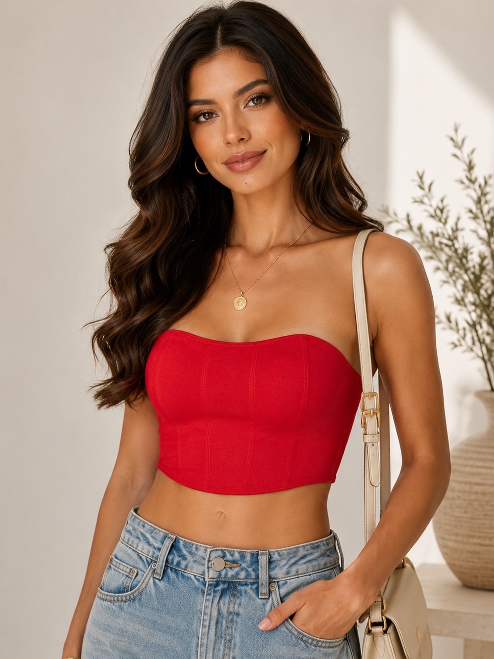 596. Seamless Sculpting Bandeau Top in red